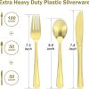 200 Count Heavy Duty Gold Plastic Silverware, 100 Forks, 50 Spoons, 50 Knives, BPA-Free, Heat Resistant, Disposable Gold Plastic Utensils Set, Gold Plastic Cutlery Set, Plasticware Bulk