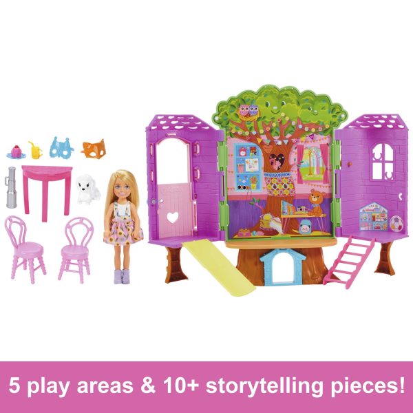 Chelsea Barbie Doll And Treehouse Playset With Pet Puppy