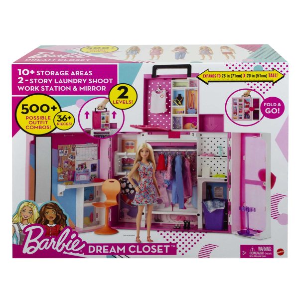 Barbie Closet Playset With 35+ Accessories, 5 Complete Looks, Pop-Up 2nd Level, Dream Closet