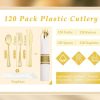 Supernal 60 Pack Pre Rolled Napkins with Gold Plastic Silverware, Premium Disposable Gold Wrapped Cutlery Set Includes: 60 Forks 60 Knives 60 Spoons 60 Napkin for Party