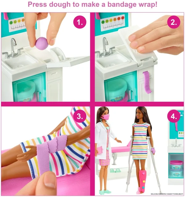 Barbie Fast Cast Clinic Playset With Brunette Barbie Doctor Doll, 4 Play Areas, 30+ Play Pieces