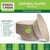Paper Plates, 100% Compostable Heavy Duty Disposable Plate - [125-Pack] - {PFAS-Free} - {BPI Certified} - [9 Inch] Eco-Friendly, Biodegradable Bagasse Natural Brown 9" Dinner Plates - By Stack Man