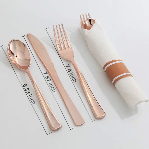 Supernal 60 Pack Pre Rolled Napkins with Gold Plastic Silverware, Premium Disposable Gold Wrapped Cutlery Set Includes: 60 Forks 60 Knives 60 Spoons 60 Napkin for Party