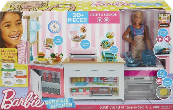 Barbie Ultimate Kitchen Doll & Playset With Lights & Sounds & 20+ Accessories, Blonde Chef Doll