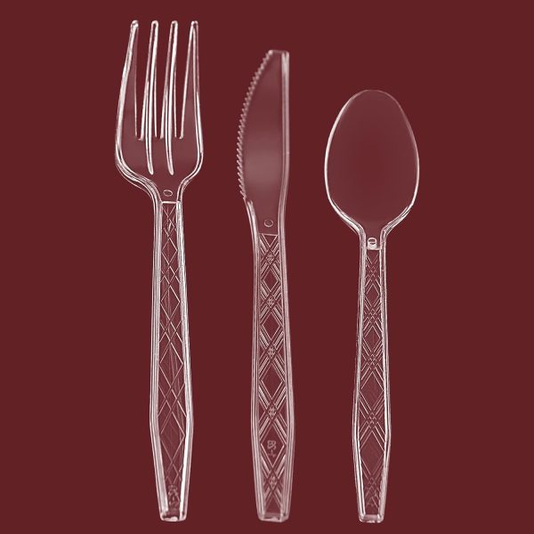 Party Bargains Disposable Cutlery set, SAPPHIRE Design, Clear Color, 360 Pieces: 180 Forks, 120 Spoons, 60 Knives