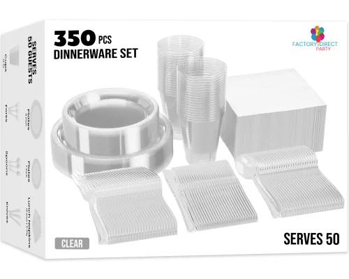350 Pcs Clear Plastic Disposable Tableware Set
