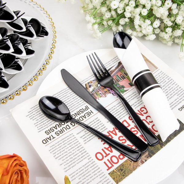 Supernal 60 Pack Pre Rolled Napkins with Gold Plastic Silverware, Premium Disposable Gold Wrapped Cutlery Set Includes: 60 Forks 60 Knives 60 Spoons 60 Napkin for Party