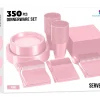 350 Pcs Pink Plastic Disposable Tableware Set