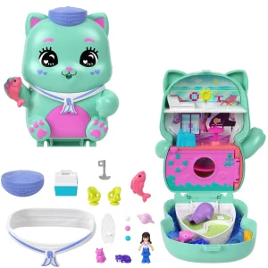 Polly Pocket Kitty AIrways Playset With 2 Micro Dolls And Pet, AIrplane Travel Toy With Accessories
