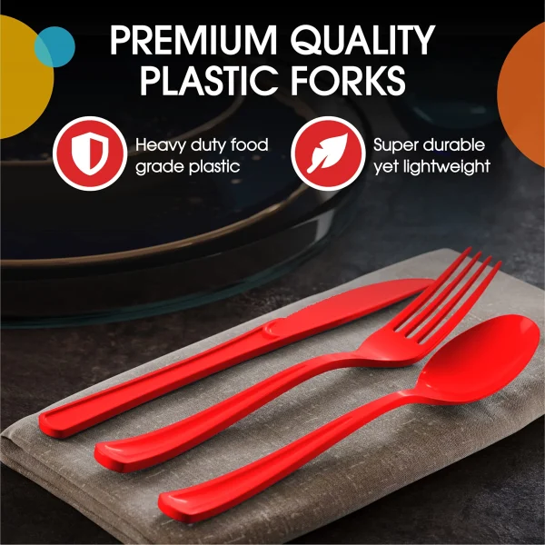 Heavy Duty Red Plastic Forks | 50 Count