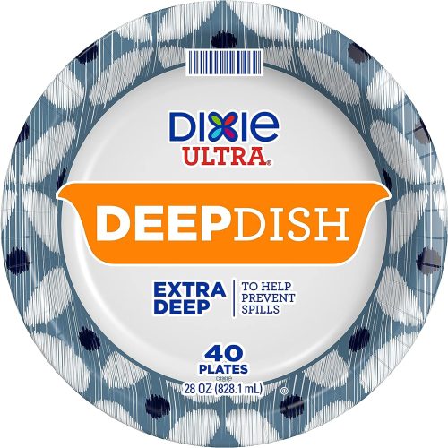 Dixie Ultra Deep Dish Paper Plates, 9 9/16 inch Dinner Size Printed Disposable Plates, 40 Count (1 Pack of 40 Plates)