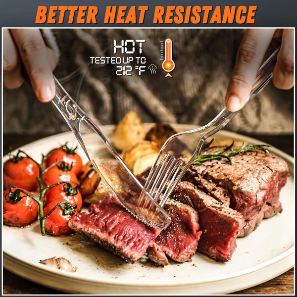 7.5" Clear Plastic Knives Heavy Duty Upgraded Heat Resistant & BPA Free, Solid and Durable Plastic Cutlery, Premium Disposable Knives, for Party Supply(84 Count)