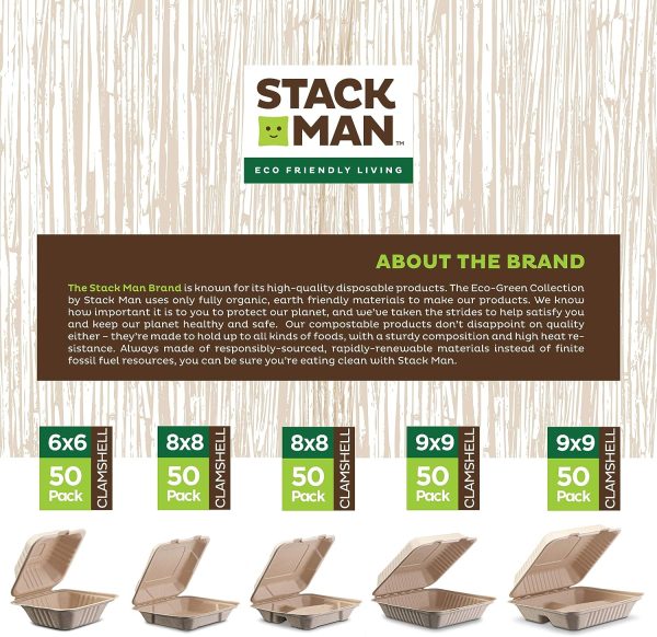 Paper Plates, 100% Compostable Heavy Duty Disposable Plate - [125-Pack] - {PFAS-Free} - {BPI Certified} - [9 Inch] Eco-Friendly, Biodegradable Bagasse Natural Brown 9" Dinner Plates - By Stack Man
