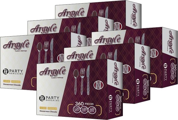 Party Bargains Disposable Cutlery set, SAPPHIRE Design, Clear Color, 360 Pieces: 180 Forks, 120 Spoons, 60 Knives