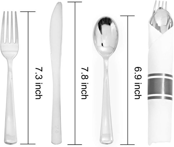 Supernal 60 Pack Pre Rolled Napkins with Gold Plastic Silverware, Premium Disposable Gold Wrapped Cutlery Set Includes: 60 Forks 60 Knives 60 Spoons 60 Napkin for Party