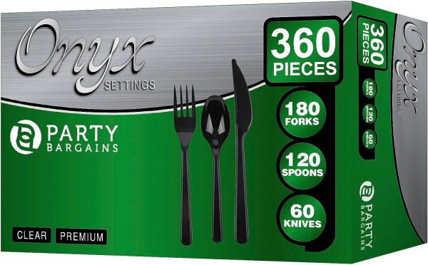 Party Bargains Disposable Cutlery set, SAPPHIRE Design, Clear Color, 360 Pieces: 180 Forks, 120 Spoons, 60 Knives