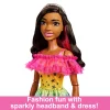 Barbie Large Doll, Dark Brown Hair, 28 Inches Tall With Rainbow Dress & Accessories Like Shooting Star Handbag