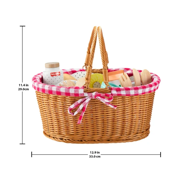 Fisher-Price Wood Pretend Play Toy Picnic Basket, 31-Piece Wooden Food Playset For Preschool Kids Ages 3+ Years