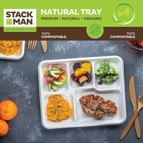 Paper Plates, 100% Compostable Heavy Duty Disposable Plate - [125-Pack] - {PFAS-Free} - {BPI Certified} - [9 Inch] Eco-Friendly, Biodegradable Bagasse Natural Brown 9" Dinner Plates - By Stack Man