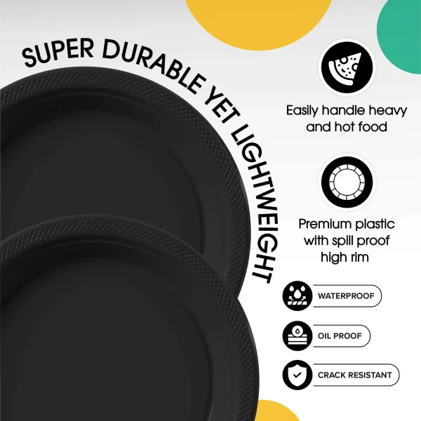 10 In. Black Plastic Plates | 50 Count