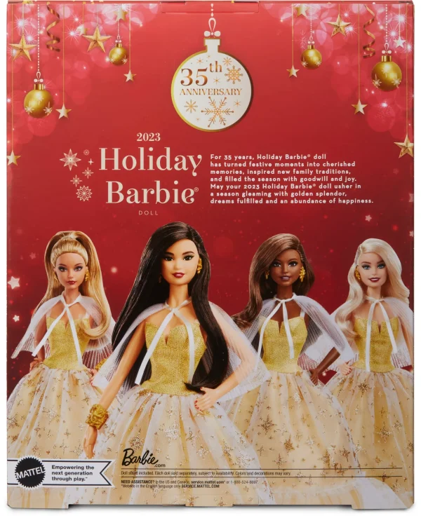 2023 Holiday Barbie Doll, Seasonal Collector Gift, Golden Gown And Black Hair