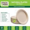 Paper Plates, 100% Compostable Heavy Duty Disposable Plate - [125-Pack] - {PFAS-Free} - {BPI Certified} - [9 Inch] Eco-Friendly, Biodegradable Bagasse Natural Brown 9" Dinner Plates - By Stack Man