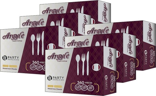 Party Bargains Disposable Cutlery set, SAPPHIRE Design, Clear Color, 360 Pieces: 180 Forks, 120 Spoons, 60 Knives