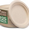 Paper Plates, 100% Compostable Heavy Duty Disposable Plate - [125-Pack] - {PFAS-Free} - {BPI Certified} - [9 Inch] Eco-Friendly, Biodegradable Bagasse Natural Brown 9" Dinner Plates - By Stack Man