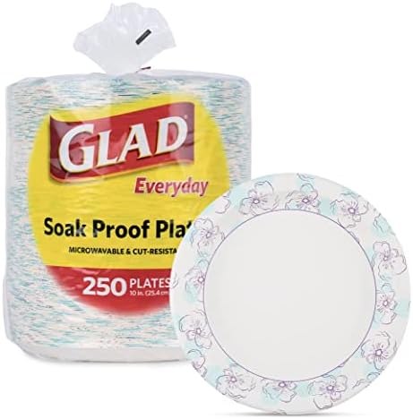 Glad Round Disposable Paper Plates 10 in, Blue Flower|Soak Proof, Cut Proof, Microwave Safe Heavy Duty Paper Plates For Parties|50 Count Bulk Paper Plates 10 Inch