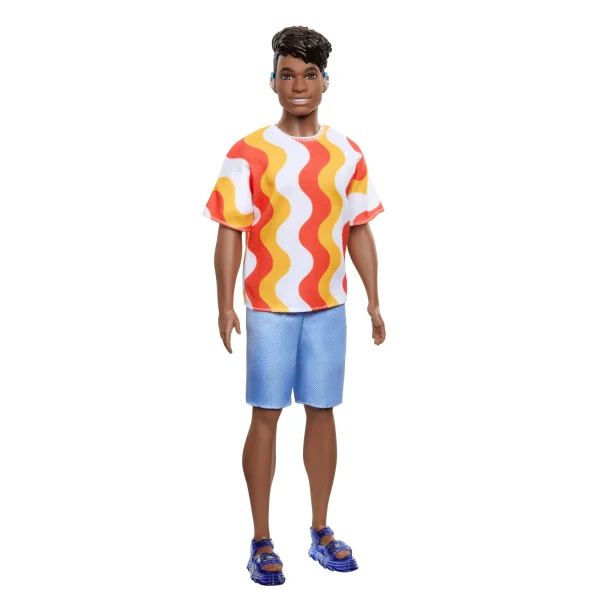 Barbie Fashionistas Ken Doll #220 With Hearing Aids Wearing An Orange Shirt & Jelly Shoes