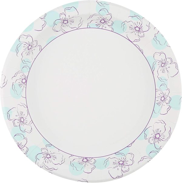 Glad Round Disposable Paper Plates 10 in, Blue Flower|Soak Proof, Cut Proof, Microwave Safe Heavy Duty Paper Plates For Parties|50 Count Bulk Paper Plates 10 Inch
