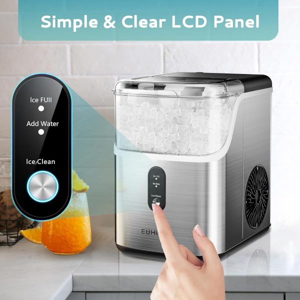 EUHOMY Pebble Counter Ice Maker Machine with 35lbs/24H Soft Ice Self-Cleaning
