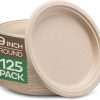 Paper Plates, 100% Compostable Heavy Duty Disposable Plate - [125-Pack] - {PFAS-Free} - {BPI Certified} - [9 Inch] Eco-Friendly, Biodegradable Bagasse Natural Brown 9" Dinner Plates - By Stack Man