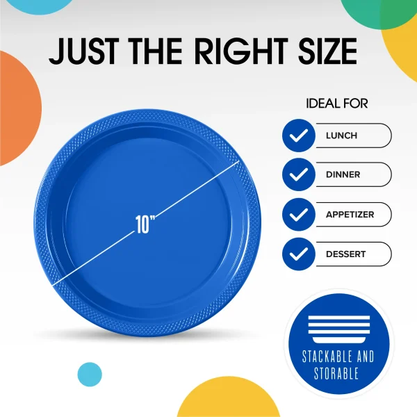 10 In. Dark Blue Plastic Plates | 50 Count