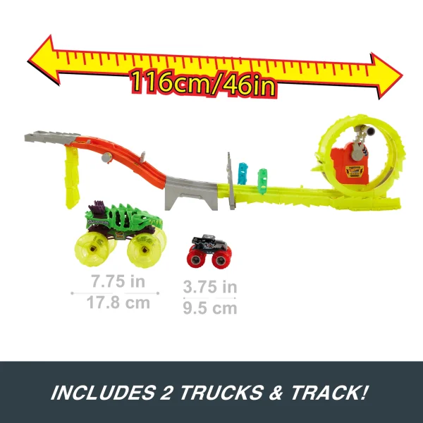 Hot Wheels Monster Trucks Power Smashers Charge & Chase Challenge Track Set With Oversized Skelesaurus, 1:64 Scale Bone Shaker & 2 Crushed Cars