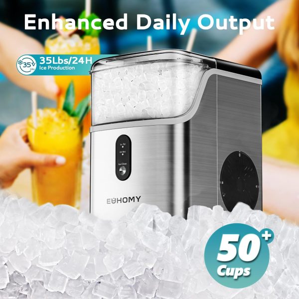 EUHOMY Pebble Counter Ice Maker Machine with 35lbs/24H Soft Ice Self-Cleaning