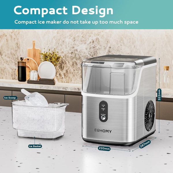 EUHOMY Pebble Counter Ice Maker Machine with 35lbs/24H Soft Ice Self-Cleaning