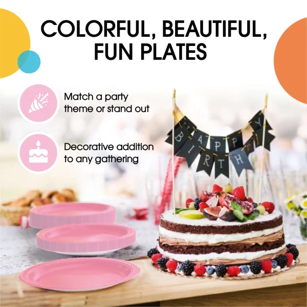 7 In. Pink Paper Plates - 50 Ct.