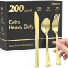 200 Count Heavy Duty Gold Plastic Silverware, 100 Forks, 50 Spoons, 50 Knives, BPA-Free, Heat Resistant, Disposable Gold Plastic Utensils Set, Gold Plastic Cutlery Set, Plasticware Bulk