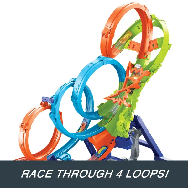 Hot Wheels Action 4-Loop Crash Out Track Set With Motorized Booster & 1:64 Scale Toy Car