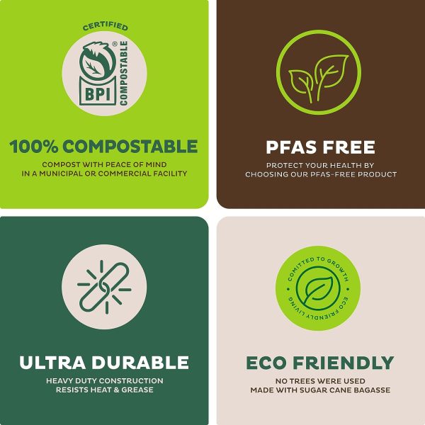 Paper Plates, 100% Compostable Heavy Duty Disposable Plate - [125-Pack] - {PFAS-Free} - {BPI Certified} - [9 Inch] Eco-Friendly, Biodegradable Bagasse Natural Brown 9" Dinner Plates - By Stack Man