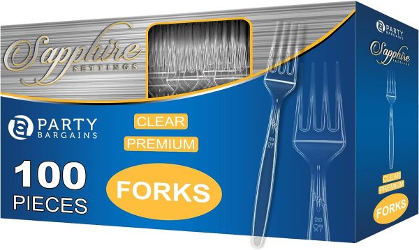 Party Bargains Disposable Cutlery set, SAPPHIRE Design, Clear Color, 360 Pieces: 180 Forks, 120 Spoons, 60 Knives