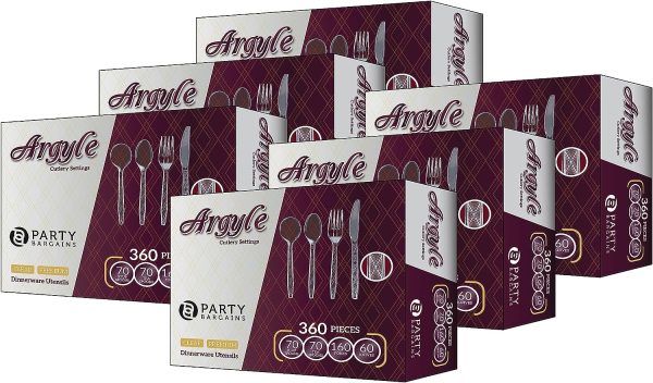 Party Bargains Disposable Cutlery set, SAPPHIRE Design, Clear Color, 360 Pieces: 180 Forks, 120 Spoons, 60 Knives