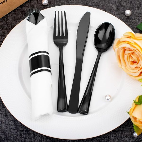 Supernal 60 Pack Pre Rolled Napkins with Gold Plastic Silverware, Premium Disposable Gold Wrapped Cutlery Set Includes: 60 Forks 60 Knives 60 Spoons 60 Napkin for Party
