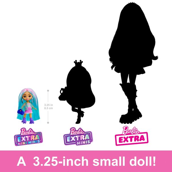 Barbie Extra Mini Minis Doll With Blue Hair, Accessories And Doll Stand, 3.25-Inch Collectible