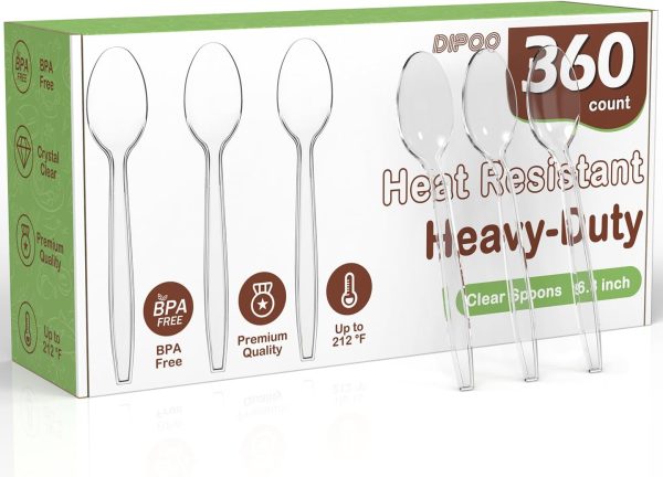 360 Count Plastic Silver Ware Heavy Duty, 120 Forks, 120 Spoons, 120 Knives, Heat Resistant & BPA Free Disposable SilverWare, Disposable Cutlery set, Premium Clear Utencils for Party Supply