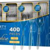 Party Bargains Disposable Cutlery set, SAPPHIRE Design, Clear Color, 360 Pieces: 180 Forks, 120 Spoons, 60 Knives