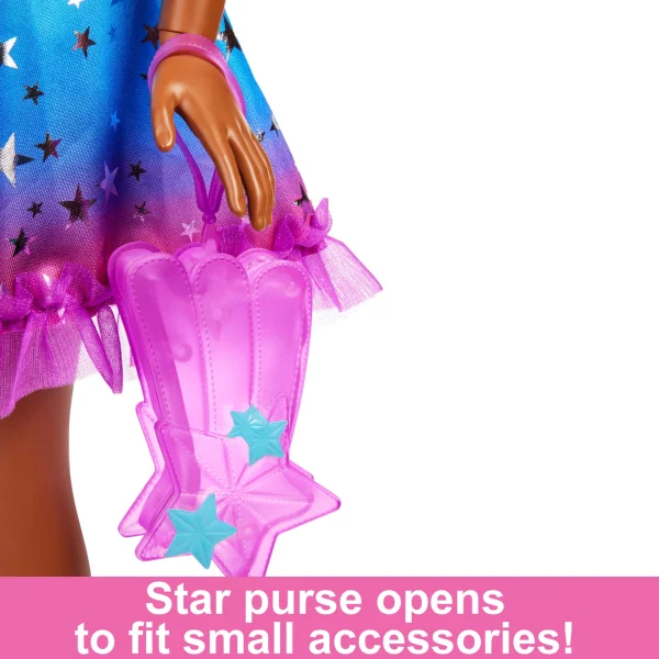 Barbie Large Doll, Dark Brown Hair, 28 Inches Tall With Rainbow Dress & Accessories Like Shooting Star Handbag
