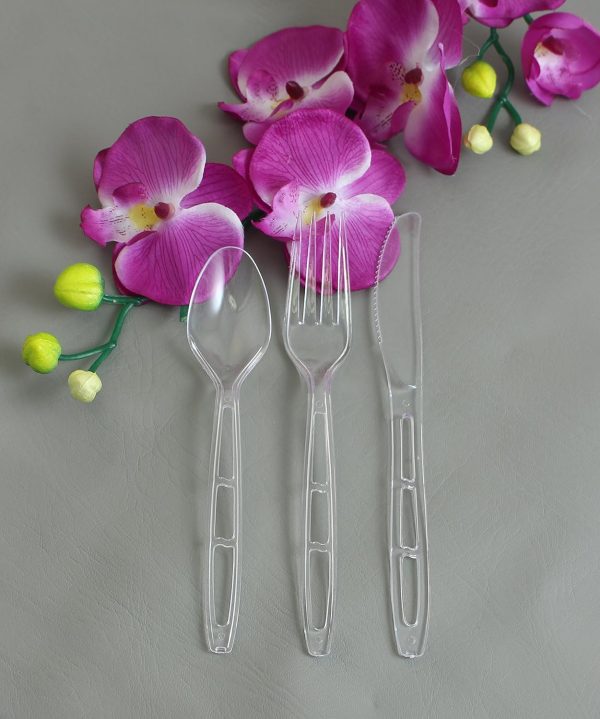 Party Bargains Disposable Cutlery set, SAPPHIRE Design, Clear Color, 360 Pieces: 180 Forks, 120 Spoons, 60 Knives