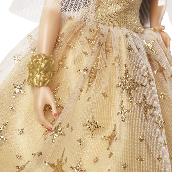 2023 Holiday Barbie Doll, Seasonal Collector Gift, Golden Gown And Black Hair